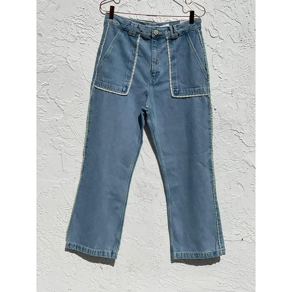 NWT Zara Womens High Rise Straight Wide Leg Trouser Denim Jeans Blue Sz 2 - Picture 1 of 12